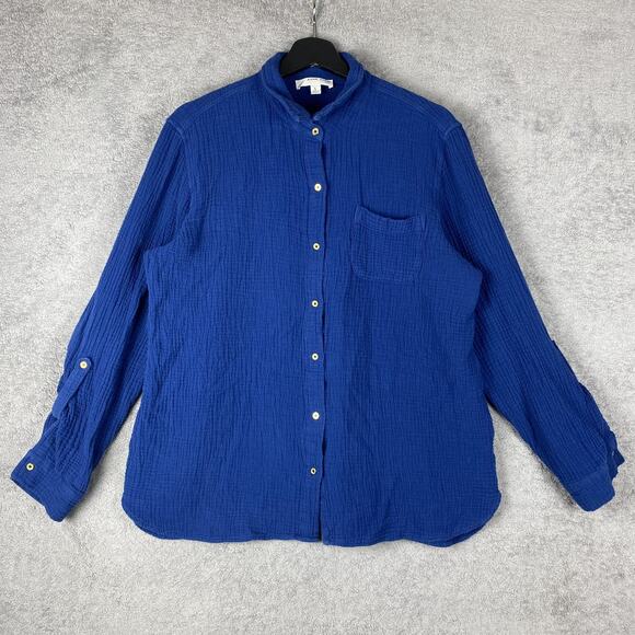 Anne Klein Jeans Shirt Womens Large Blue Lucile Gauze Cotton Button Front Casual - Picture 1 of 15